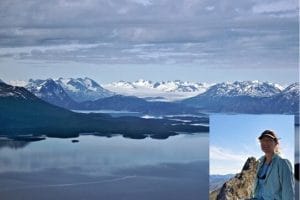 image of a landscape in British Columbia and inset image of Kimberly Heinemeyer