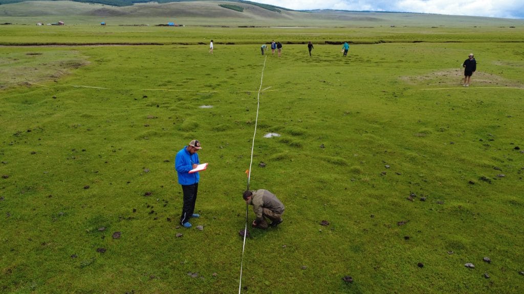Students and instructors setting up research plots to survey for Durian pika. Photo: TJ Guercio