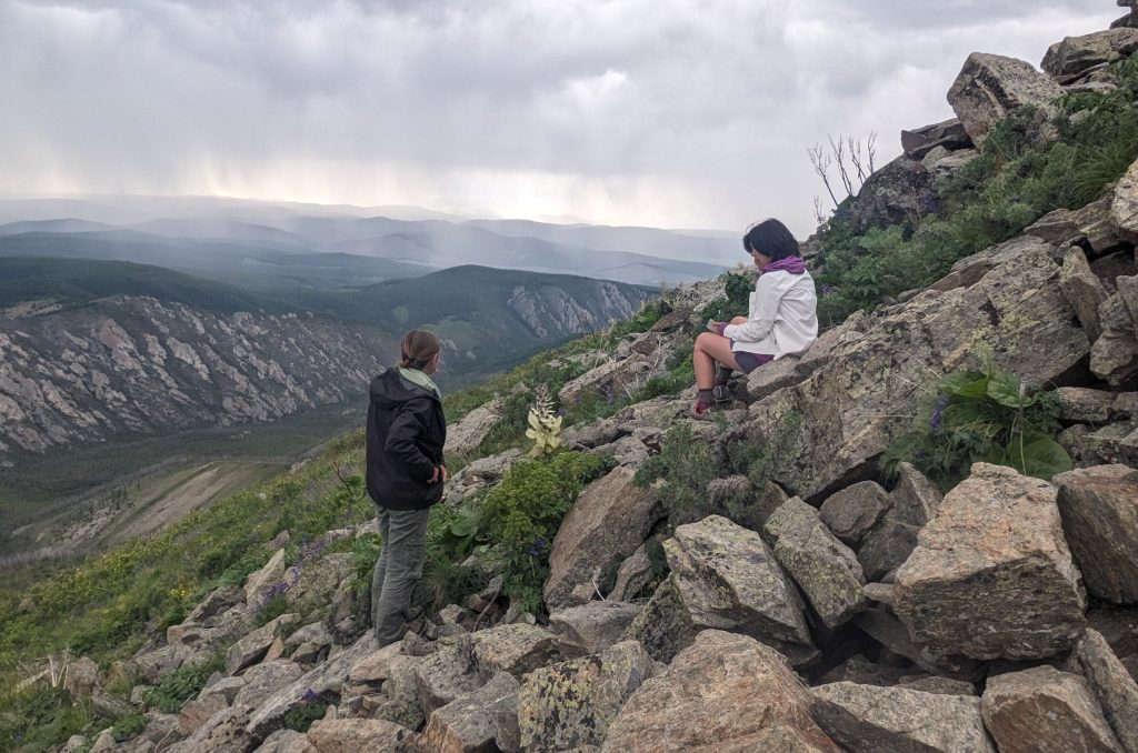 Students surveying for Vansemberuu (snow lotus), a culturally significant medicinal plant experiencing pressure from poaching. Photo: C. Smith